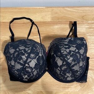 Vintage 2000s Black Lace and crystal strap push up Bra with Underwire, worn once